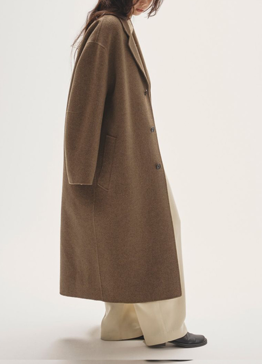 毛料落肩長大衣